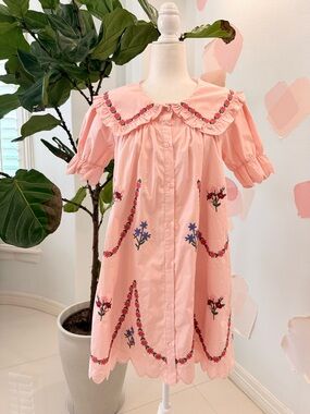 Pink Embroidered Peter Pan Collar Dress